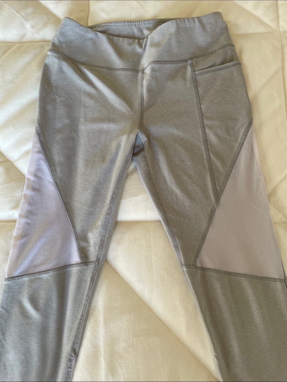 X BY Gottex Light Gray Leggings High Waisted Activewear Sheer Panels
